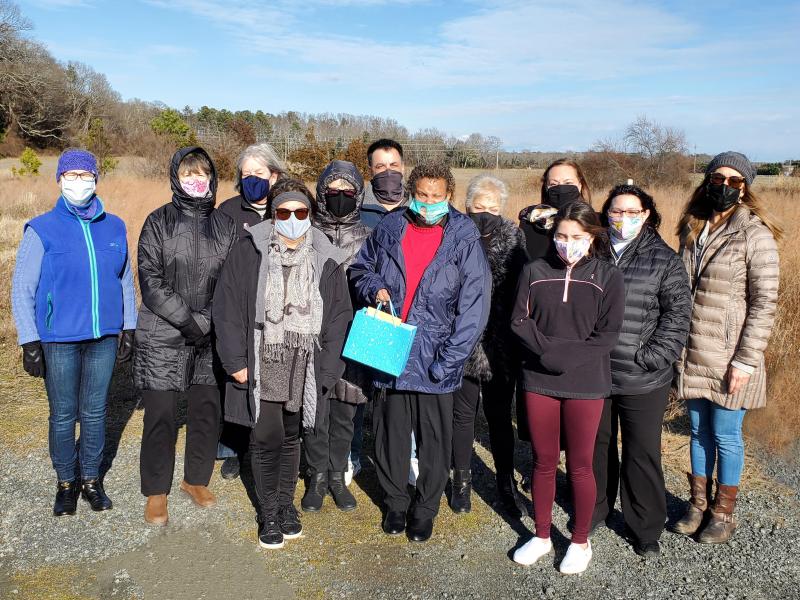 Volunteers and clients of Lighthouse for Broken Wings accept donations from members of the Progressive Democrats of Sussex County. Shown (l-r) are Lynda Holup, Pat Makos, Joanne Cabry, Cyndi Brett, Carolyn Quinn, Damien Marcinzyn, Toni Short (director of Lighthouse for Broken Wings), Adrienne Donzini, Lynn Barberi, Falicia Marcinzyn, Malissa Rasely and Jill Roberts. SUBMITTED PHOTO